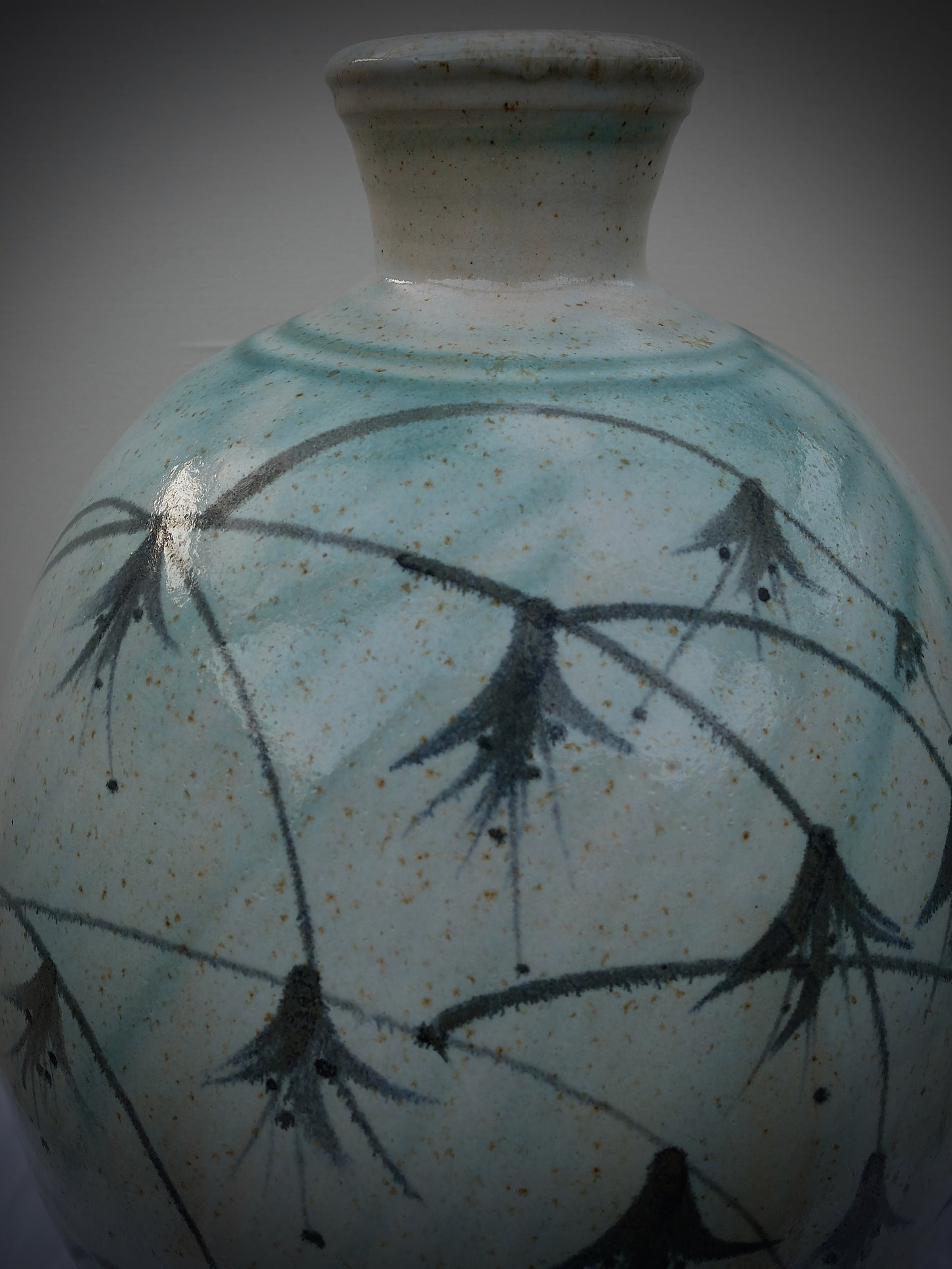 Very large stoneware bottle vase hand thrown & decorated with a Fuchsia motif