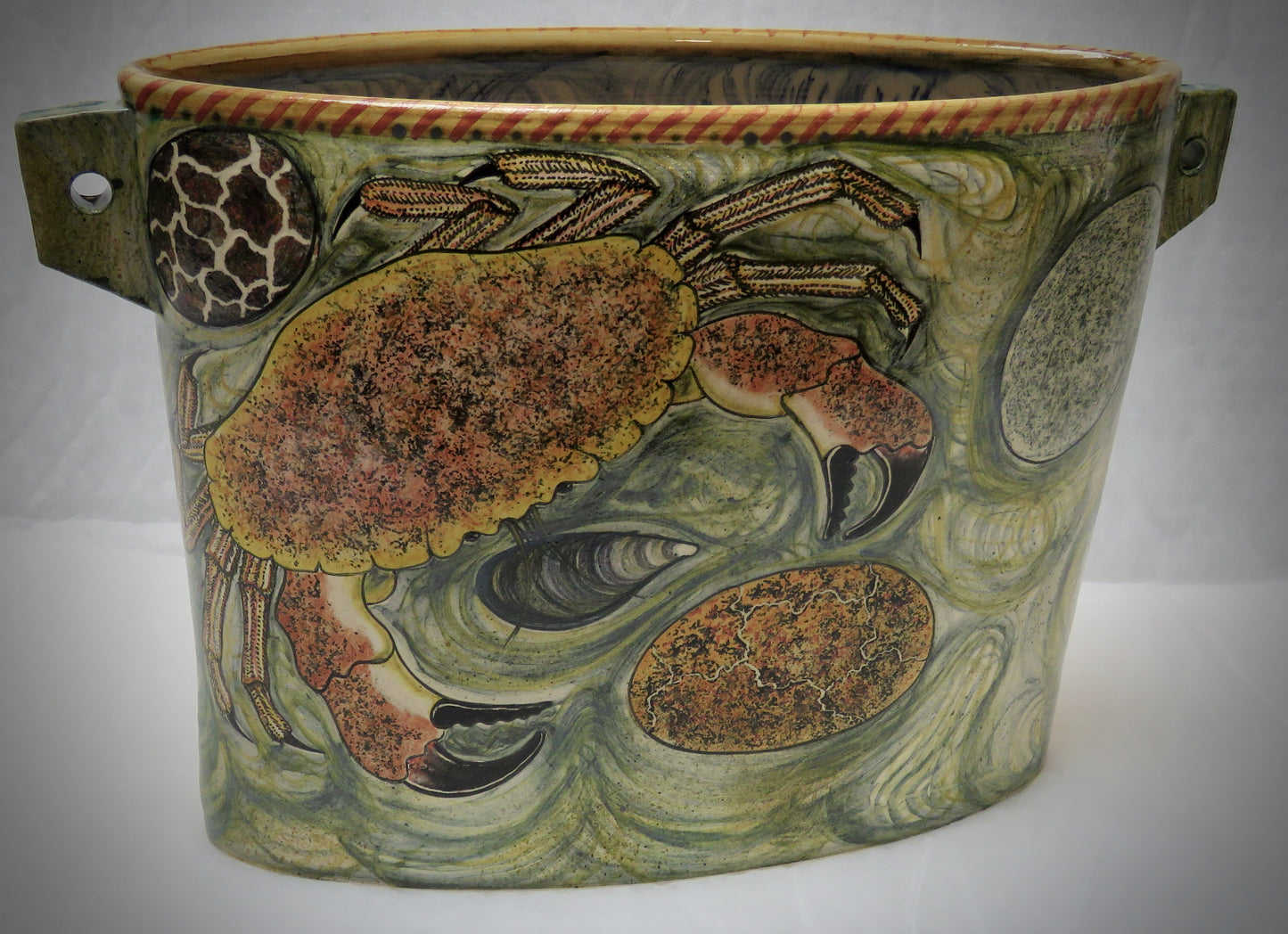 Oval vase, crab decoration 24 cm tall
