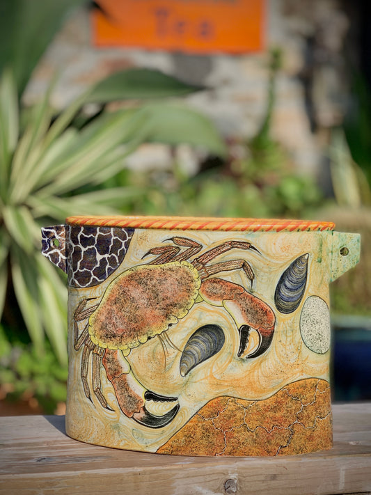 Oval vase, crab decoration 24 cm tall