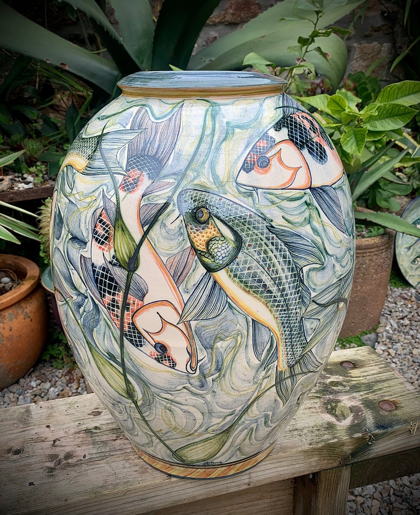 Very large decorated ceramic jar.