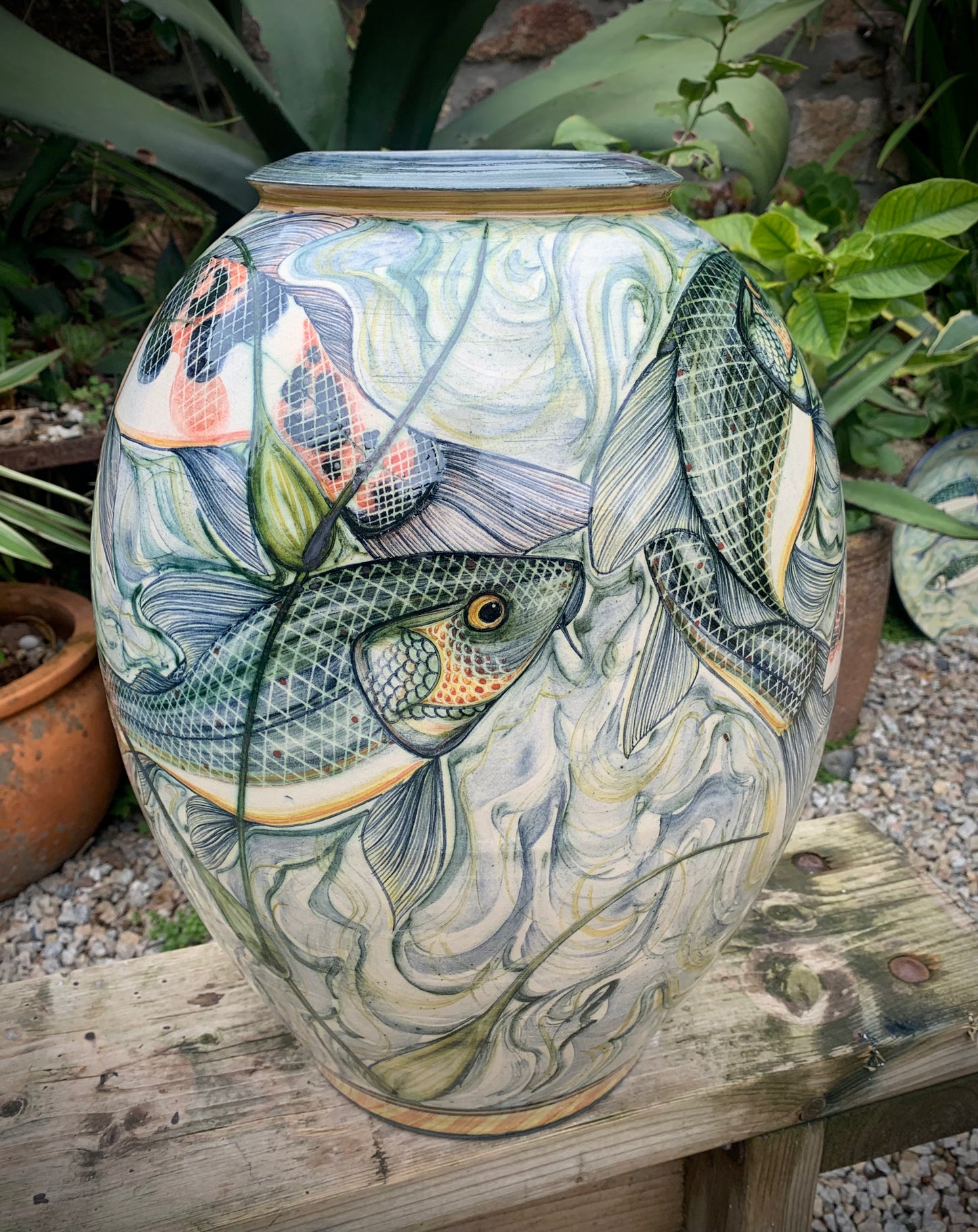 Very large decorated ceramic jar.