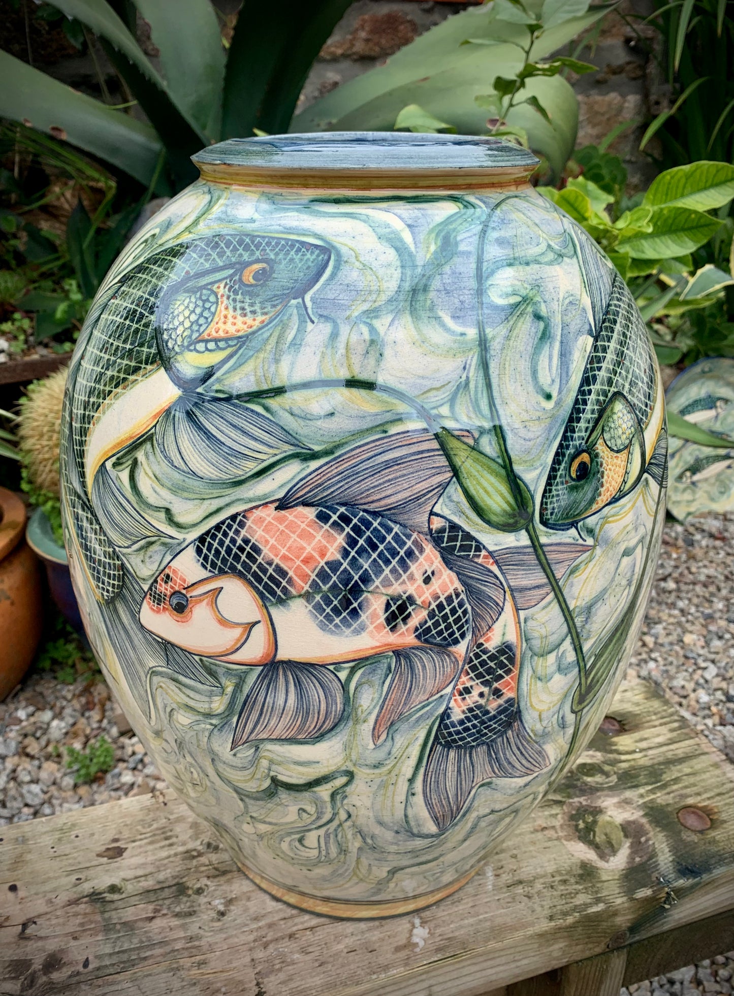 Very large decorated ceramic jar.