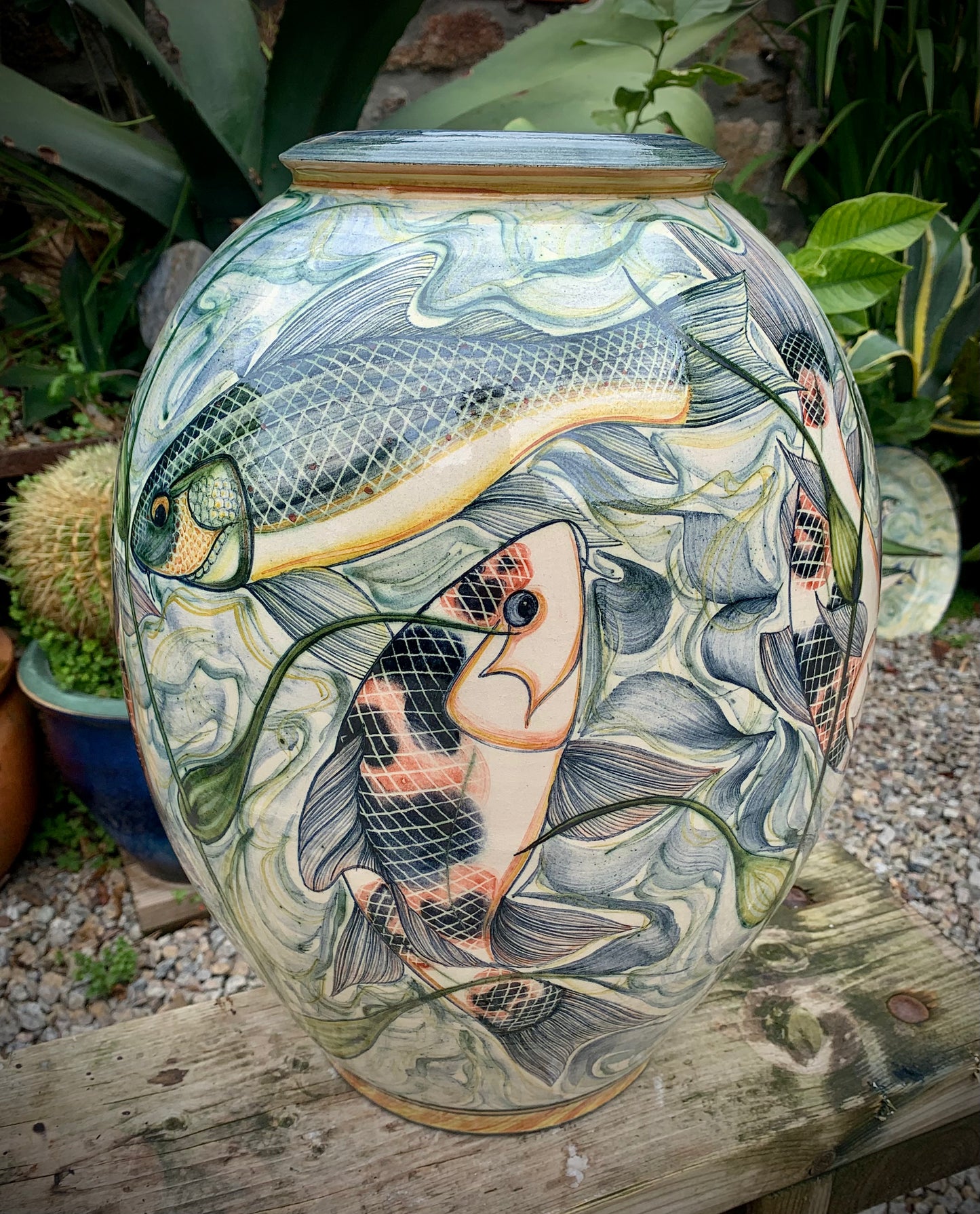 Very large decorated ceramic jar.