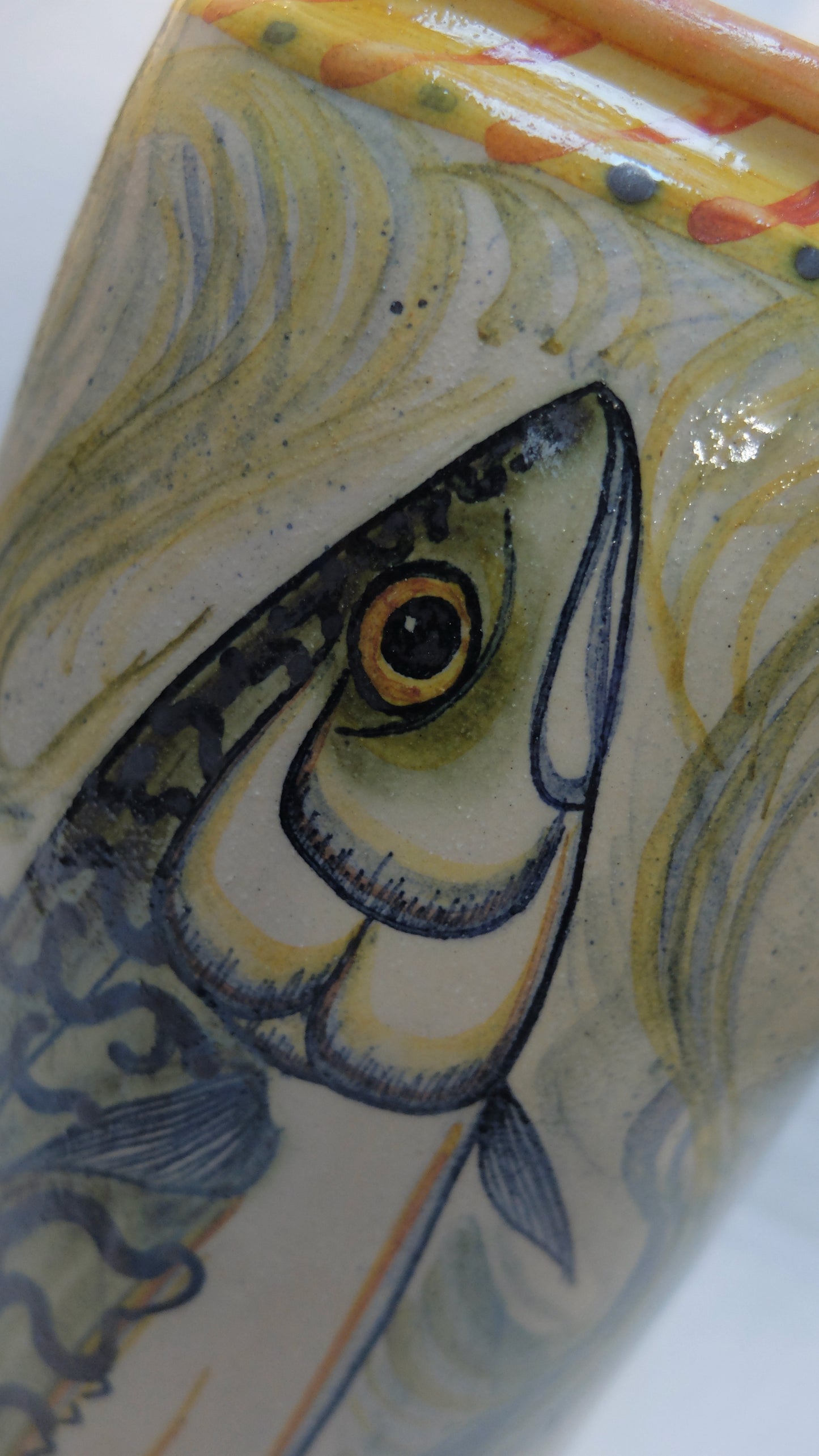 Pottery vase, fish decorated 31 cm