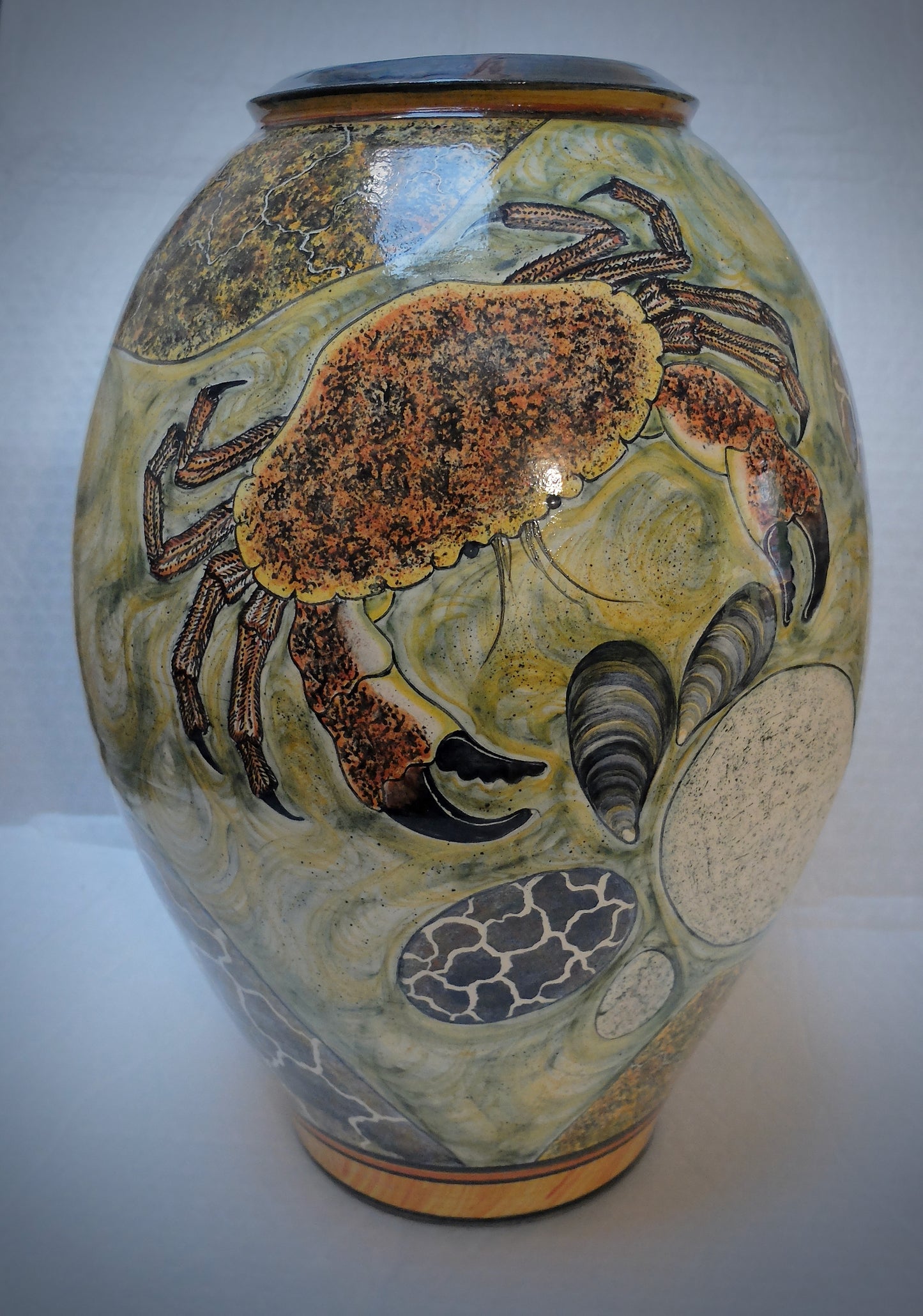 Very large crab decorated jar 52 cm available to commission