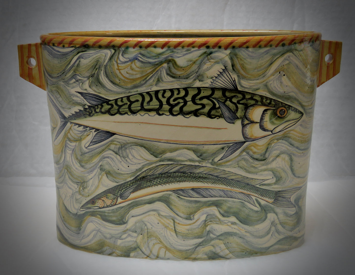 Oval vase mackerel decoration, 24 cm tall