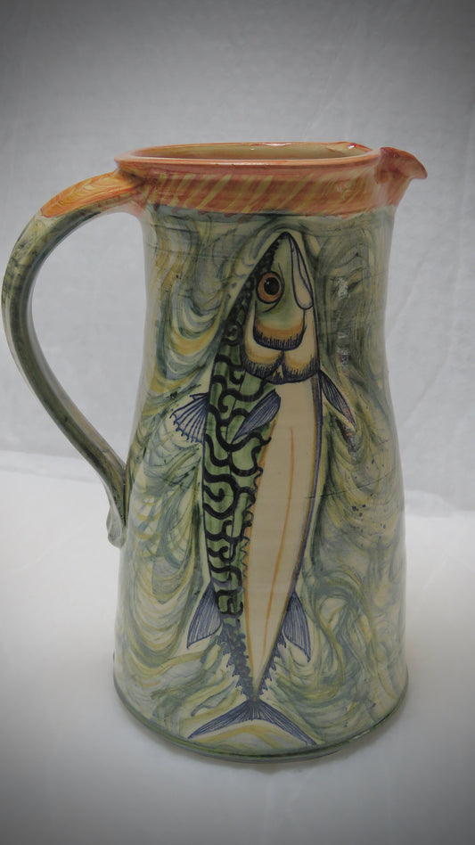 Decorated pottery jug, mackerel. 22 cm